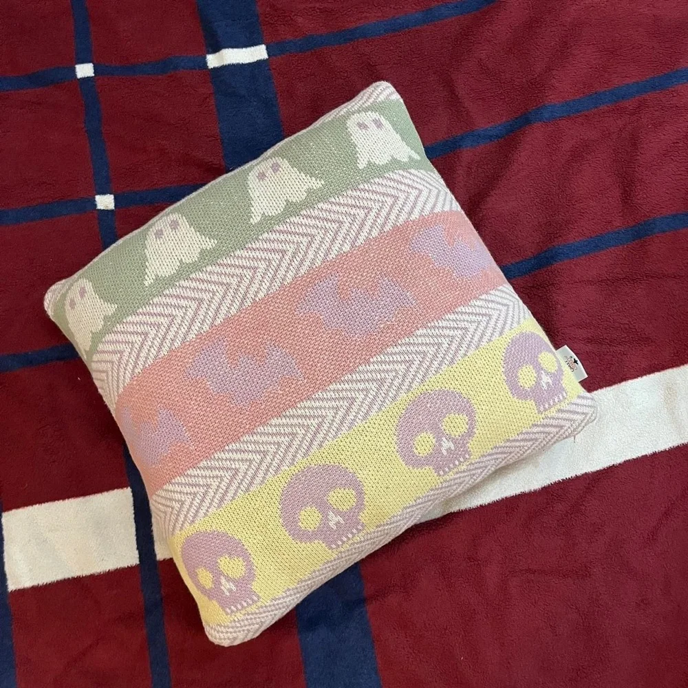 Sweet Street Halloween Decorative skulls bats ghosts pastel pillow haunted